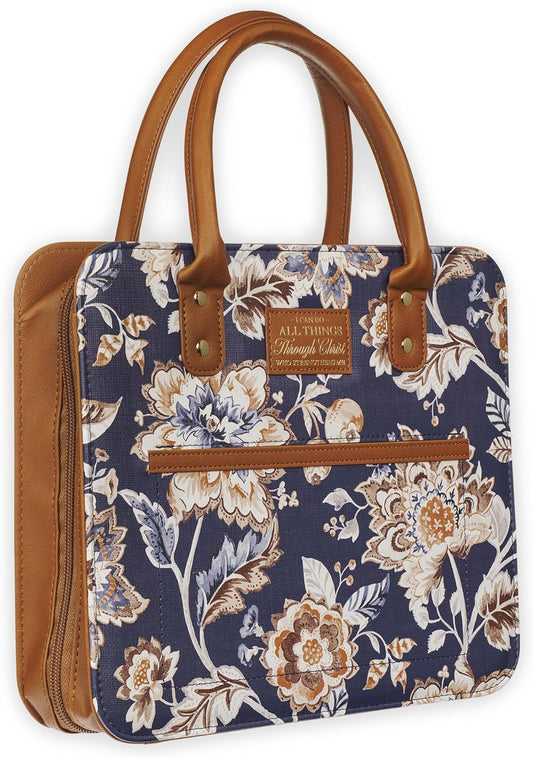 I Can Do All Things Toffee-brown and Navy Purse-style Bible Cover - Philippians 4:13