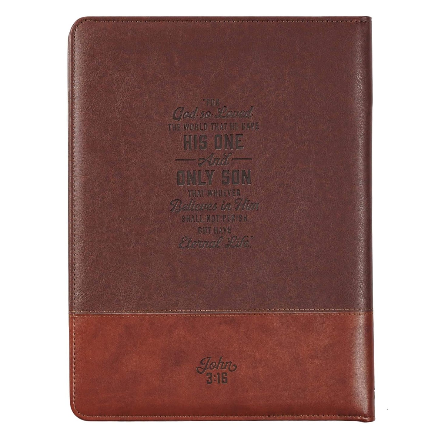 John 3:16 Cross Two-tone Brown Faux Leather Portfolio Folder