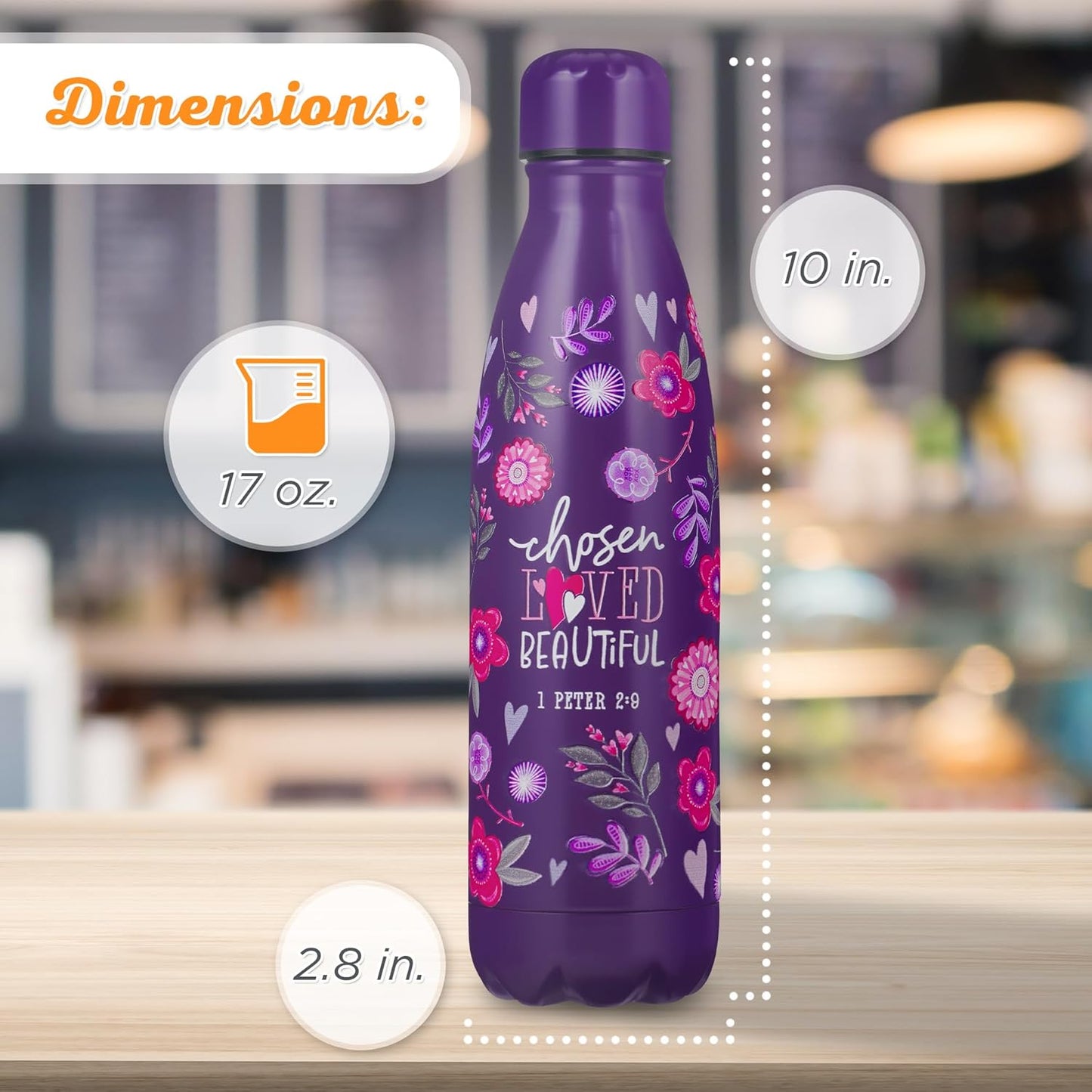 Chosen Loved Beautiful Purple Stainless Steel Water Bottle - 1 Peter 2:9