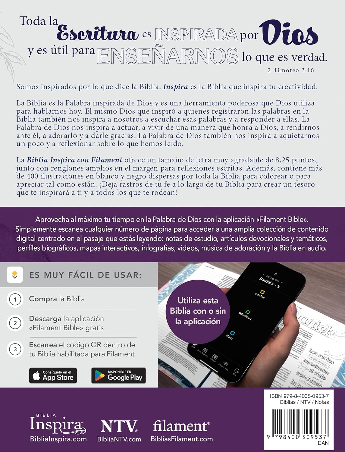 Biblia Inspira NTV con Filament (Tapa dura de SentiPiel, Lavanda) (Spanish Edition) Imitation Leather