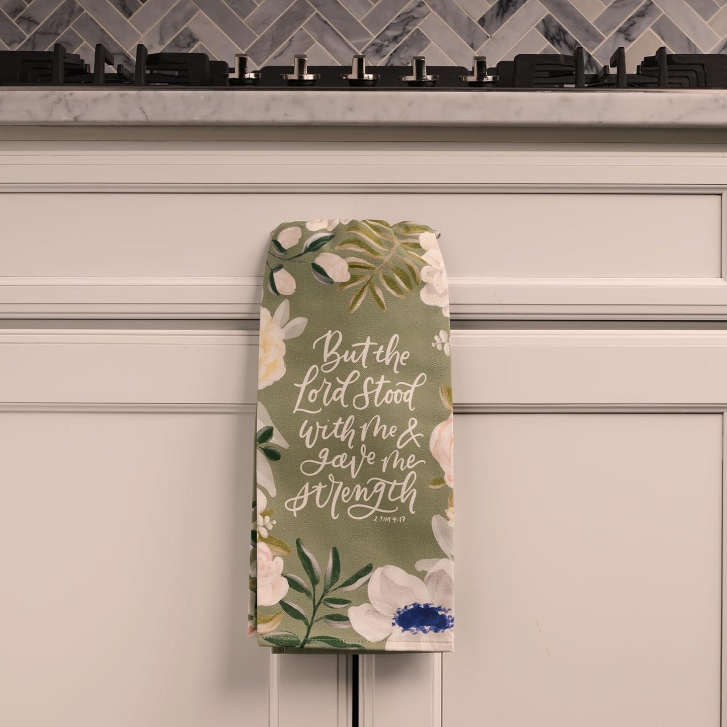 The Lord Stood With Me Sage Green Cotton Tea Towel - 2 Timothy 4:17