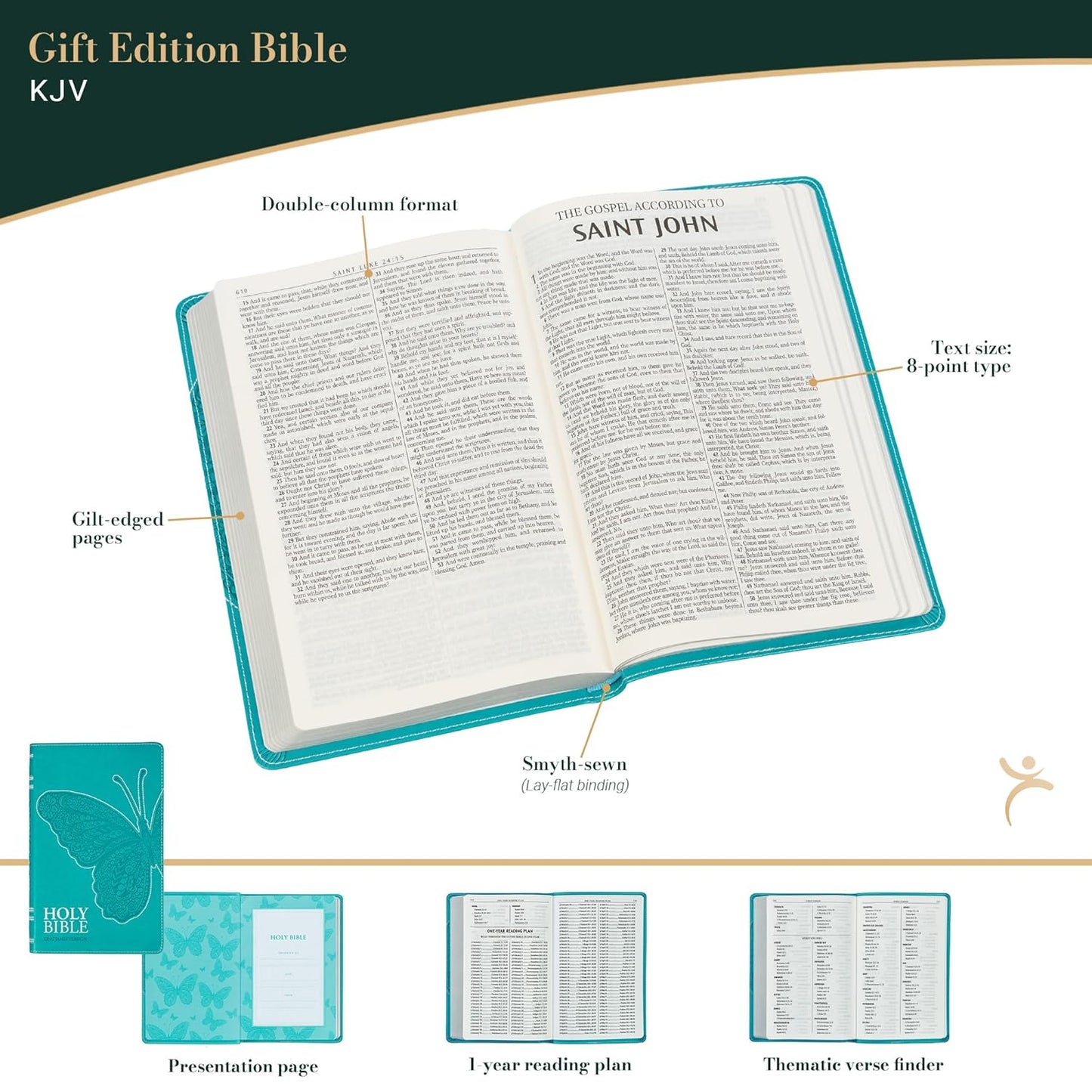 Teal Butterfly Faux Leather King James Version Gift Edition Bible