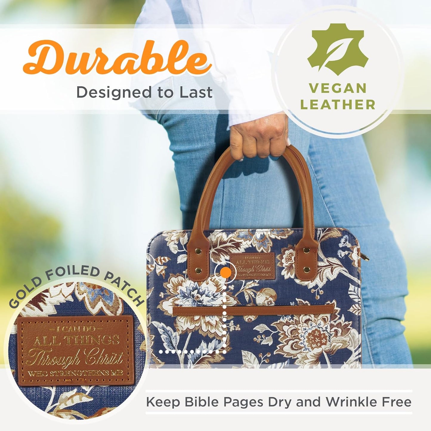 I Can Do All Things Toffee-brown and Navy Purse-style Bible Cover - Philippians 4:13