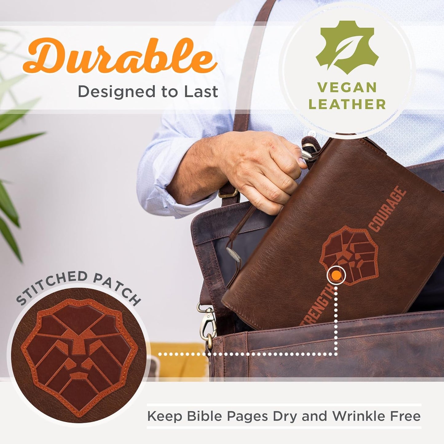 Strength and Courage Honey-brown Faux Leather Classic Bible Cover - Joshua 1:9