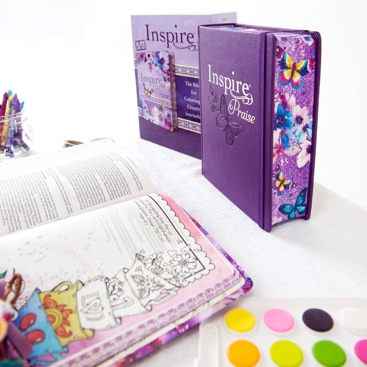 Tyndale NLT Inspire PRAISE Bible (LeatherLike, Purple Garden): Coloring Bible