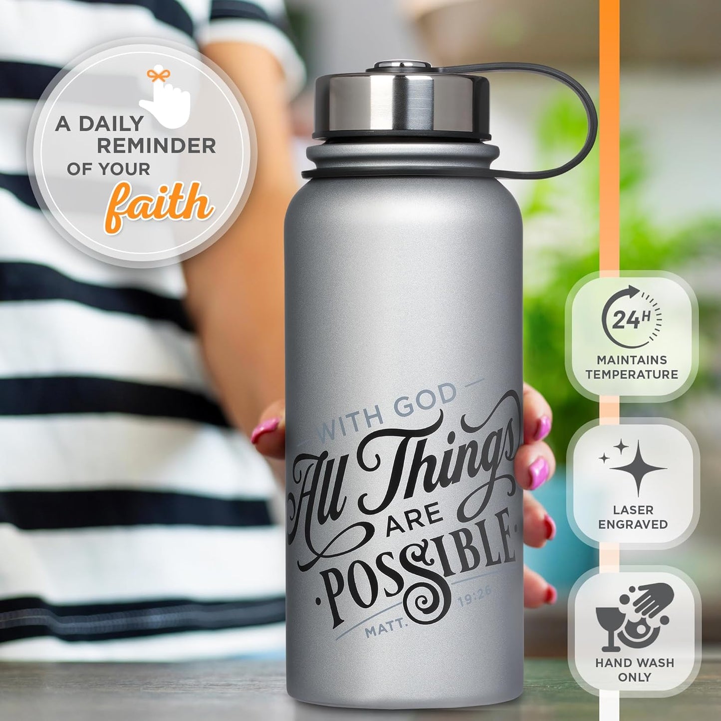 Things Are Possible Silver Stainless Steel Water Bottle - Matthew 19:26