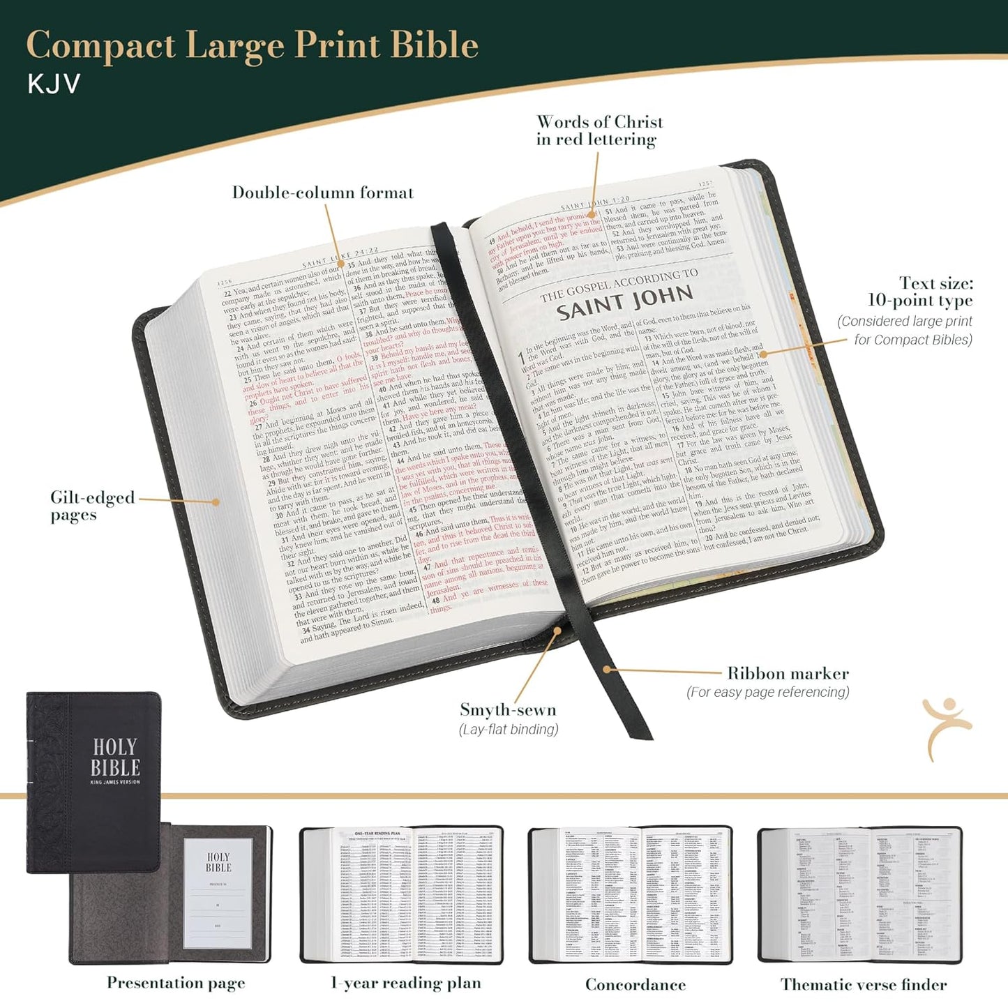 Black Faux Leather Large Print Compact King James Version Bible