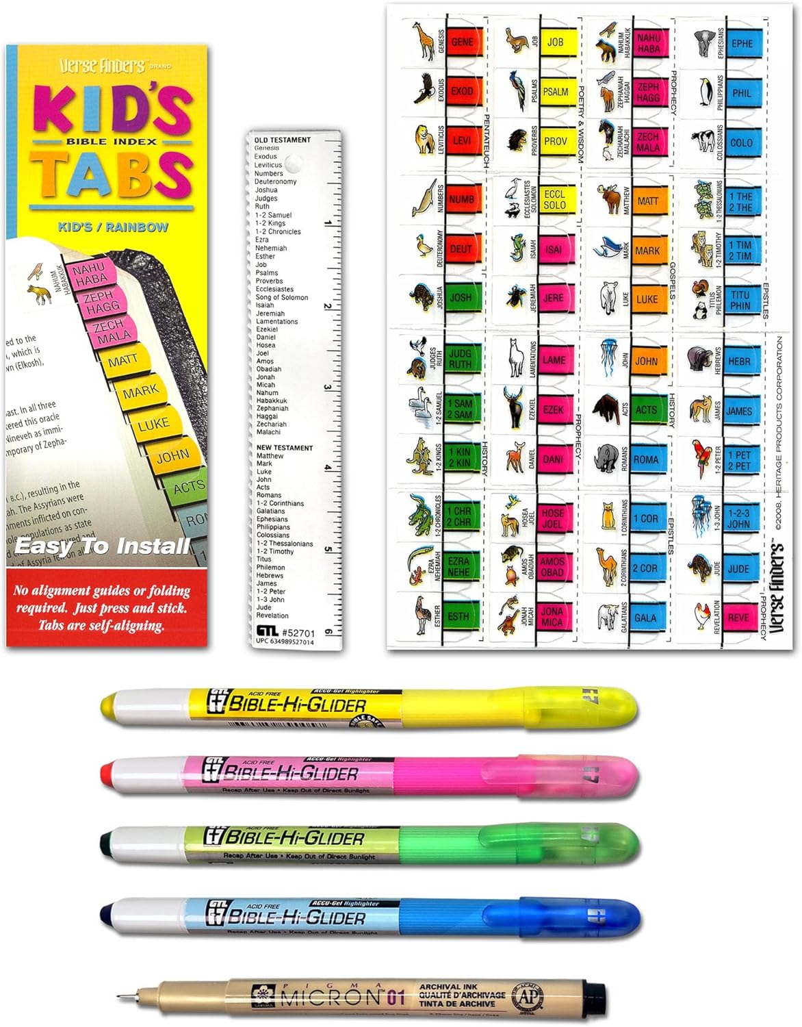 Accu-Gel Bible Highlighter, Pigma Micron Bible Study Starter Set – Kid's Rainbow Verse Finder Bible Tabs  (Stationary)