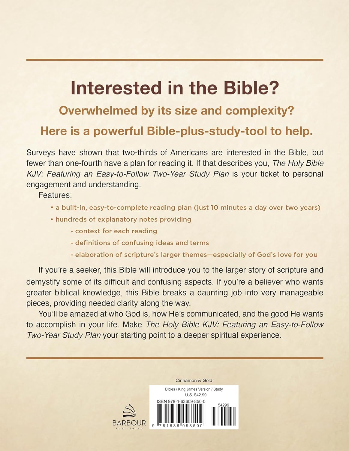 The Holy Bible Kjv: Featuring an Easy-To-Follow Two-Year Study Plan [Cinnamon & Gold] Leather