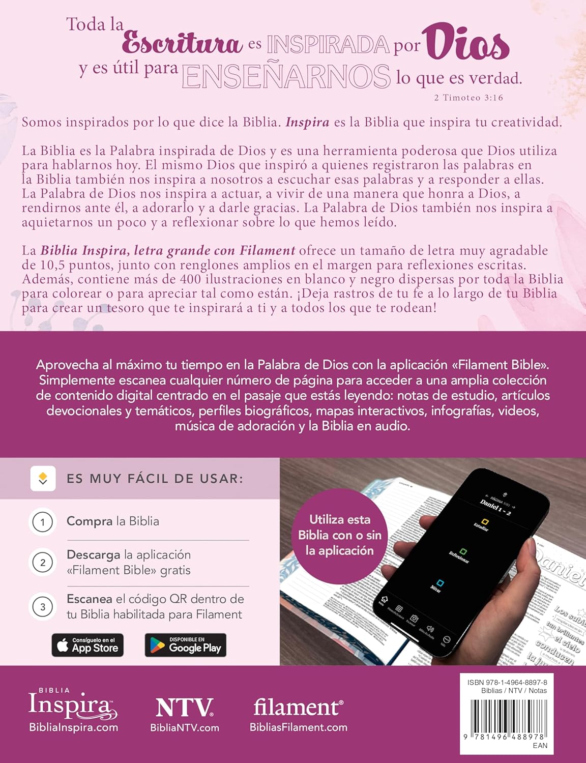 Biblia Inspira NTV, letra grande con Filament (SentiPiel, Primaveral) (Spanish Edition) Imitation Leather – Large Print