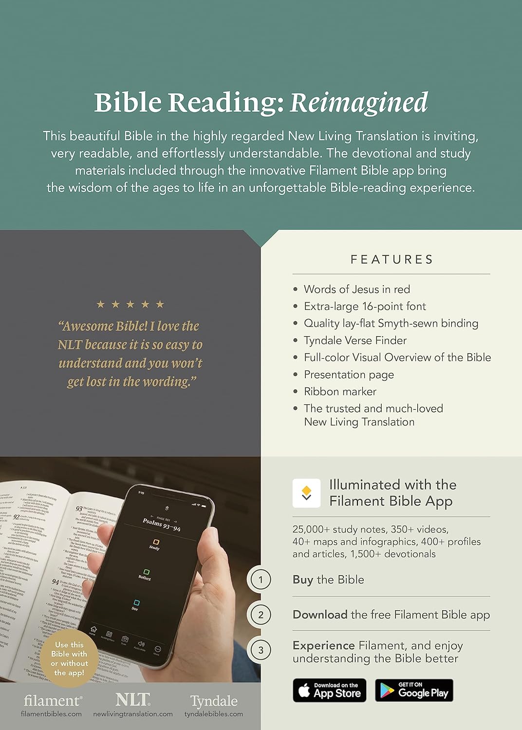 NLT Super Giant Print Bible, Filament Enabled (Genuine Leather, Black, Red Letter)