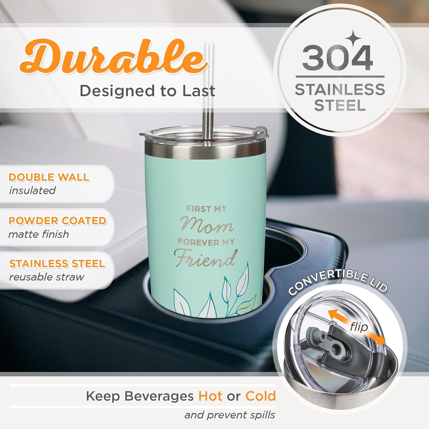 Forever My Friend Green Stainless Steel Travel Tumbler with Straw - Isaiah 62:4