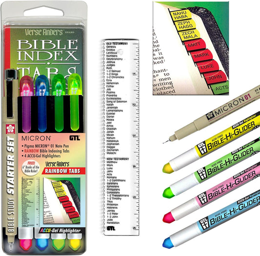 Accu-Gel & Pigma Micron Bible Study Starter Sets with Silver Verse Finder Bible Tabs (Copy)