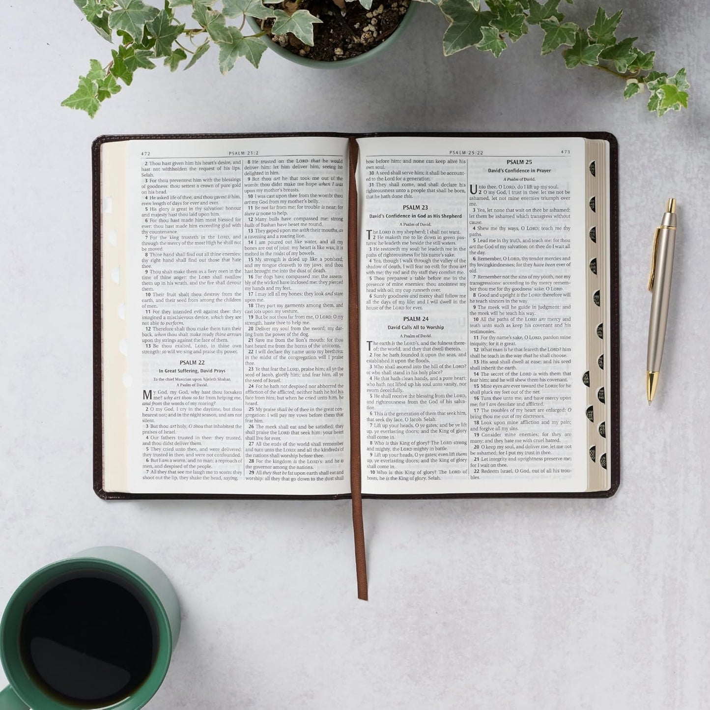 Dark Brown Faux Leather Large Print Thinline King James Version Bible with Thumb Index