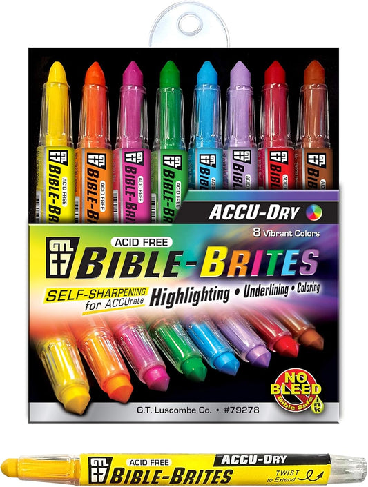 G.T. Luscombe Company, Inc. Accu-Dry Bible-Brites Multicolored 5 x 4 Acrylic Highlighters Set of 8