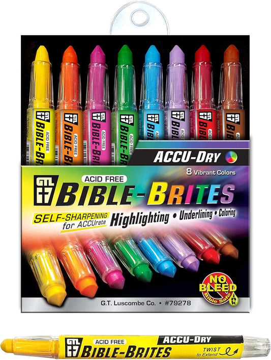G.T. Luscombe Company, Inc. Accu-Dry Bible-Brites Multicolored 5 x 4 Acrylic Highlighters Set of 8