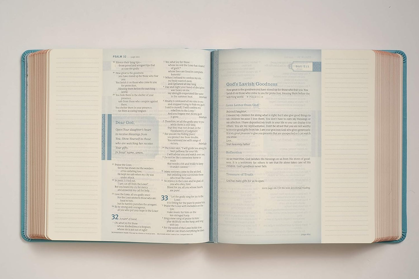 NLT THRIVE Creative Journaling Devotional Bible (Hardcover LeatherLike, Teal Blue with Rose Gold)