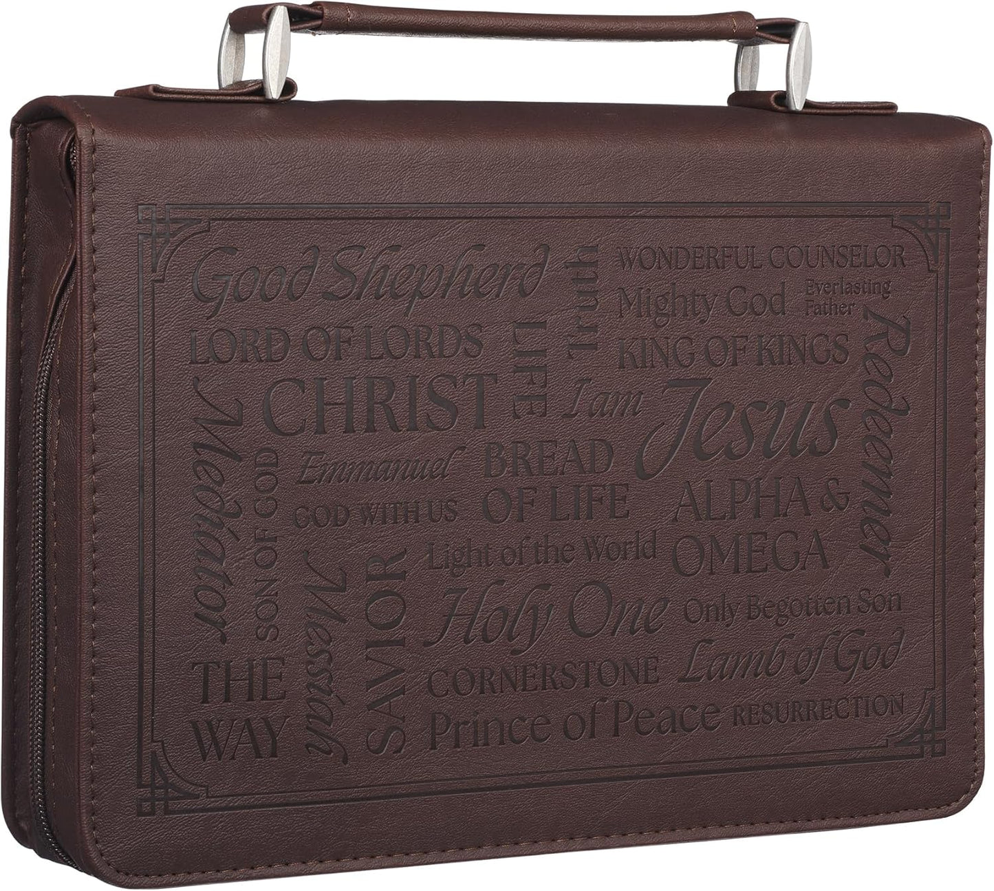 Names of Jesus Walnut Brown Faux Leather Classic Bible Cover - Isaiah 9:6