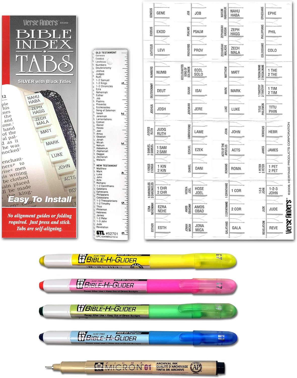 Accu-Gel & Pigma Micron Bible Study Starter Sets with Silver Verse Finder Bible Tabs