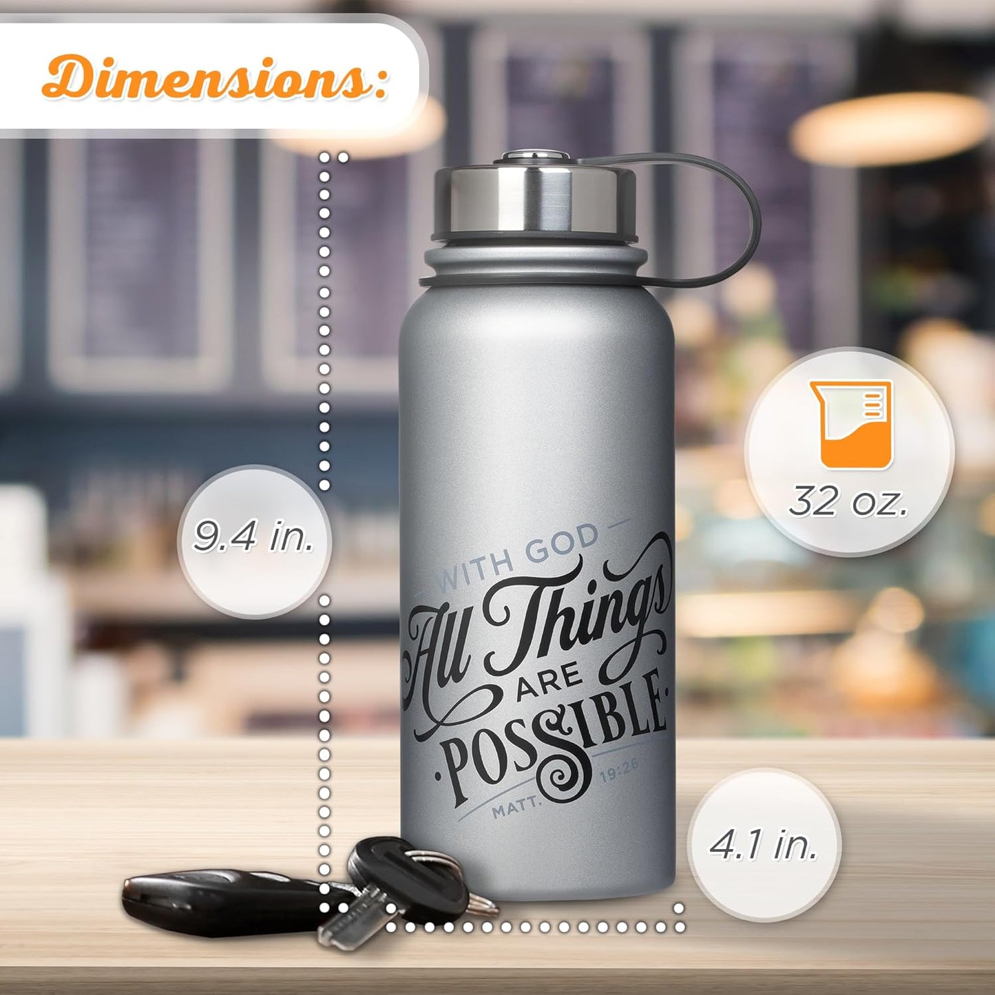 Things Are Possible Silver Stainless Steel Water Bottle - Matthew 19:26