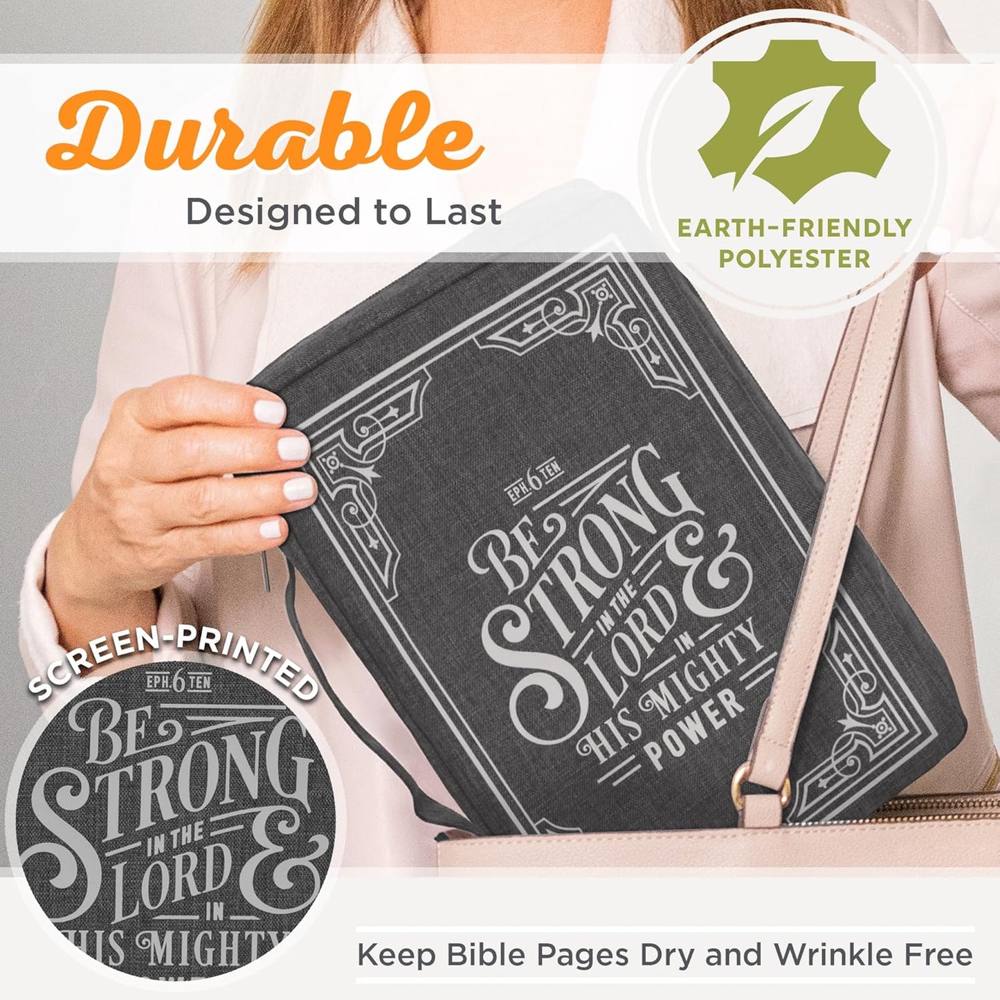 Bible Cover Value Gray Be Strong in the  Lord Eph. 6:10