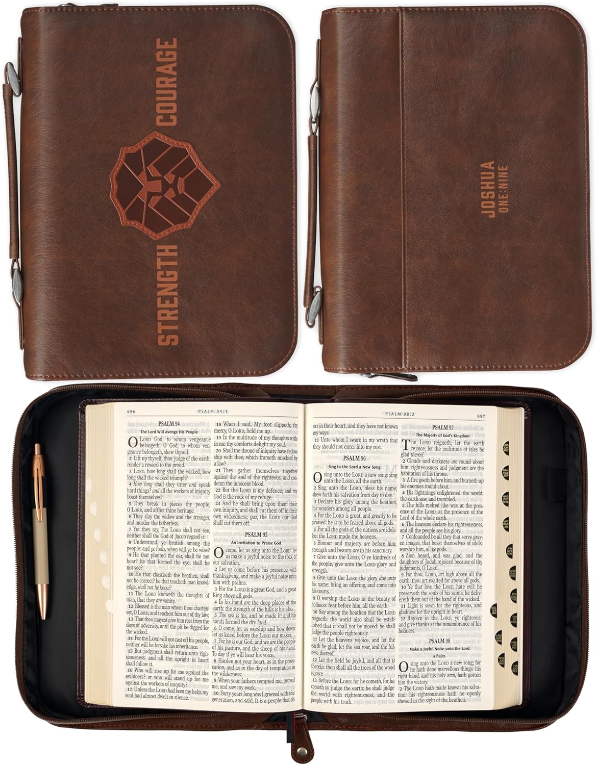 Strength and Courage Honey-brown Faux Leather Classic Bible Cover - Joshua 1:9
