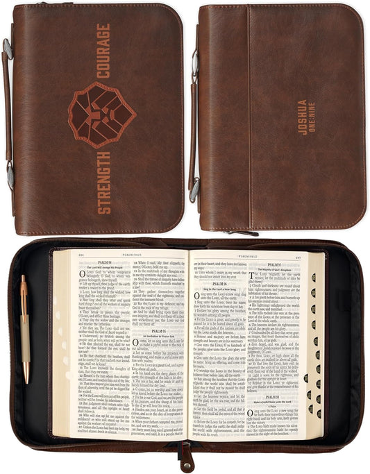 Strength and Courage Honey-brown Faux Leather Classic Bible Cover - Joshua 1:9