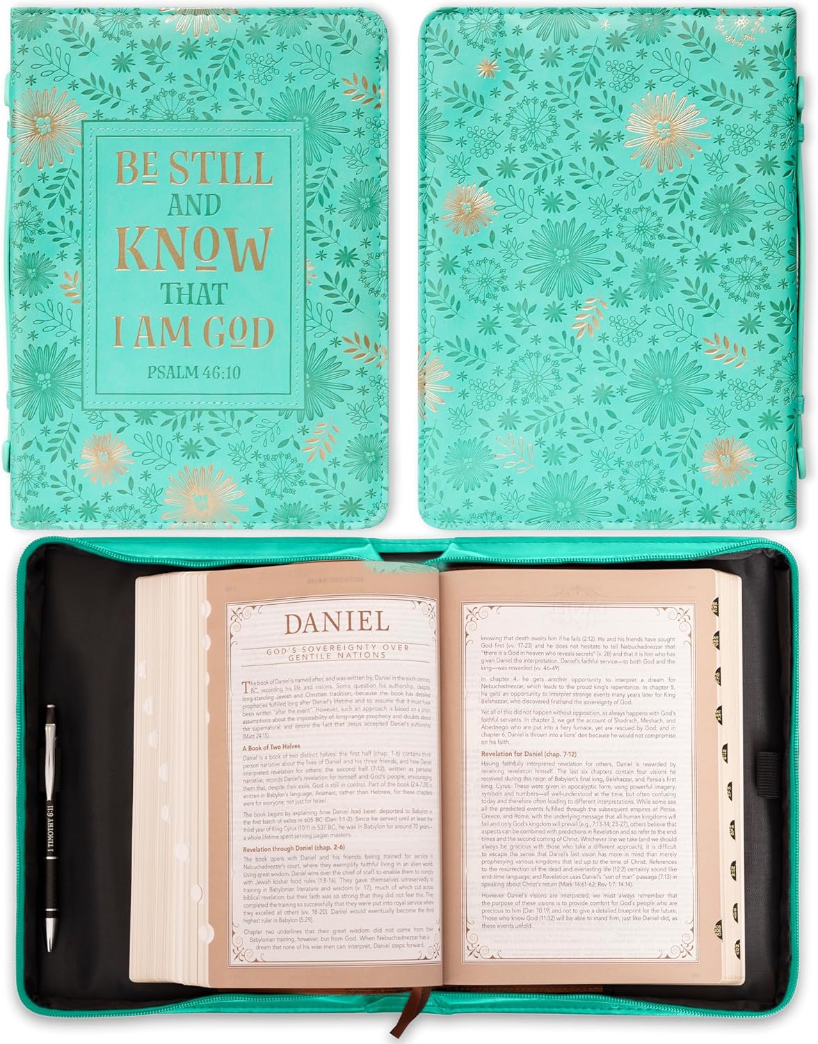 Be Still and Know Turquoise Faux Leather Fashion Bible Cover - Psalm 46:10