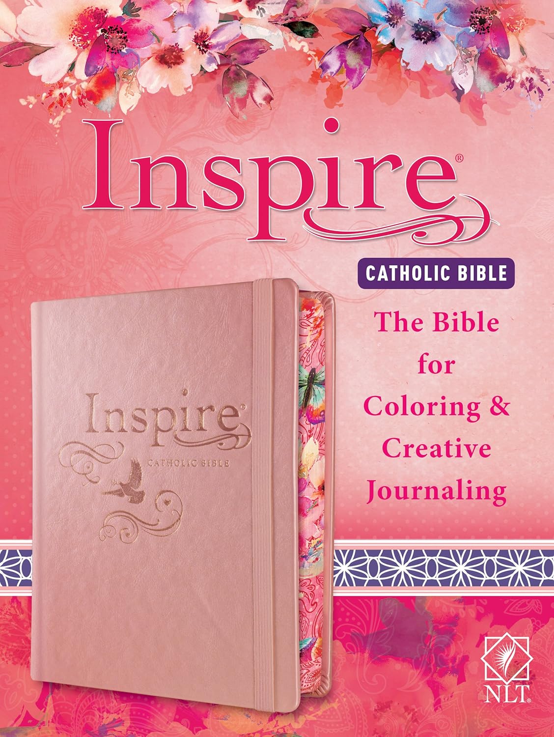 Tyndale NLT Inspire Catholic Bible (Hardcover, Rose Gold): Catholic Coloring Bible