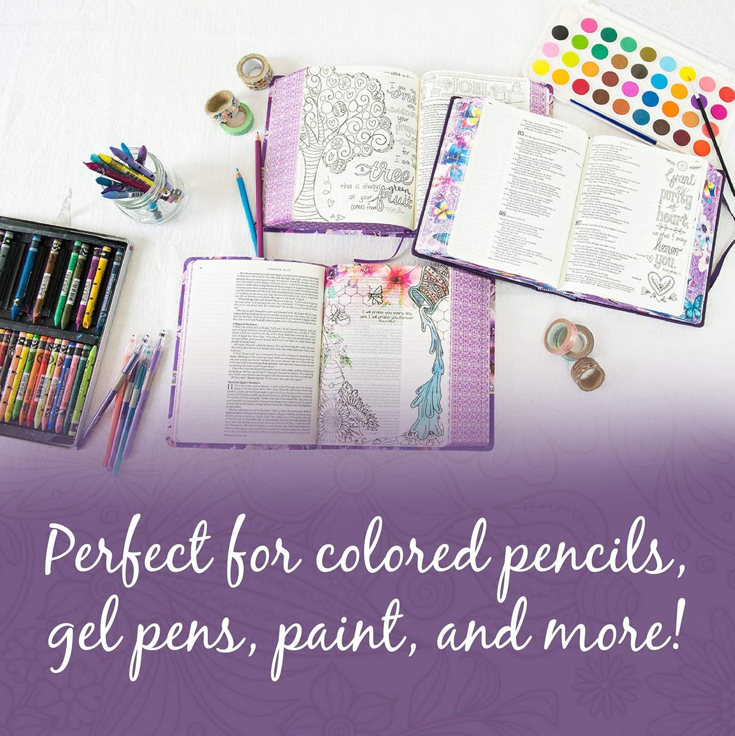 Tyndale NLT Inspire PRAISE Bible (LeatherLike, Purple Garden): Coloring Bible