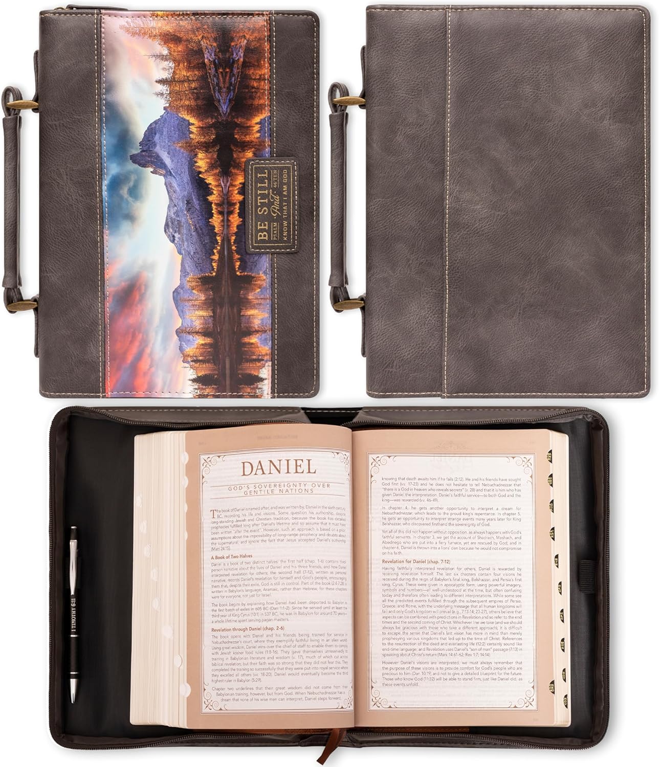 Be Still Majestic Valley Charcoal Faux Leather Classic Bible Cover- Psalm 46:10 - Medium