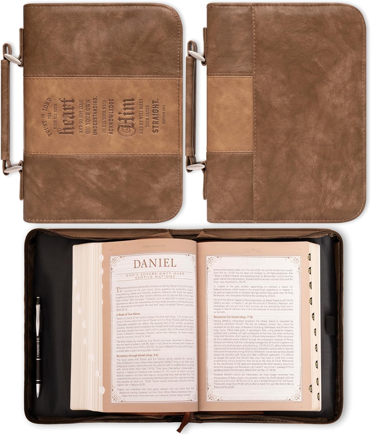 Trust In The Lord Two-Tone Brown Classic Faux Leather Bible Cover - Proverbs 3:5 (Large)