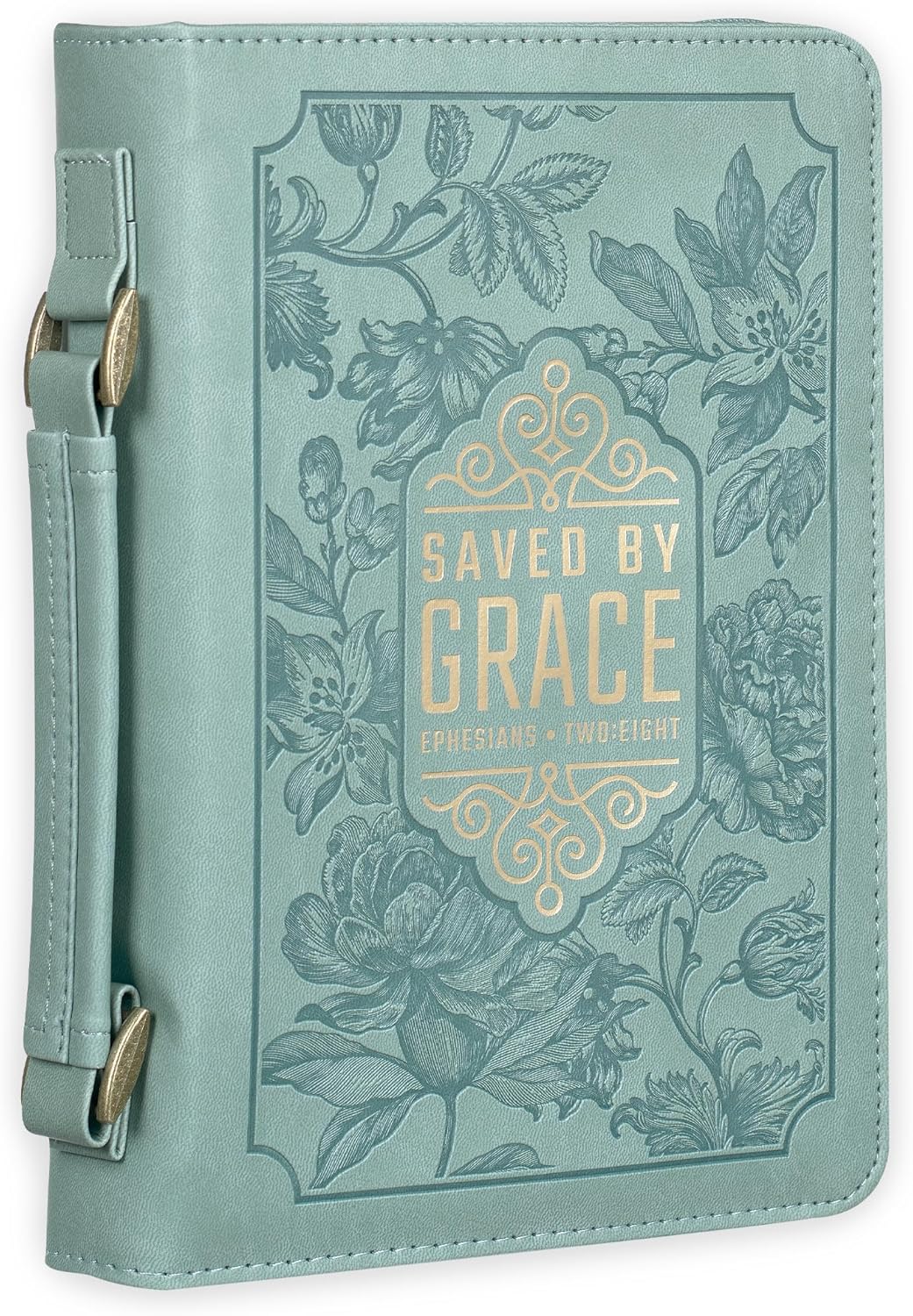Saved by Grace Teal Faux Leather Fashion Bible Cover - Ephesians 2:8