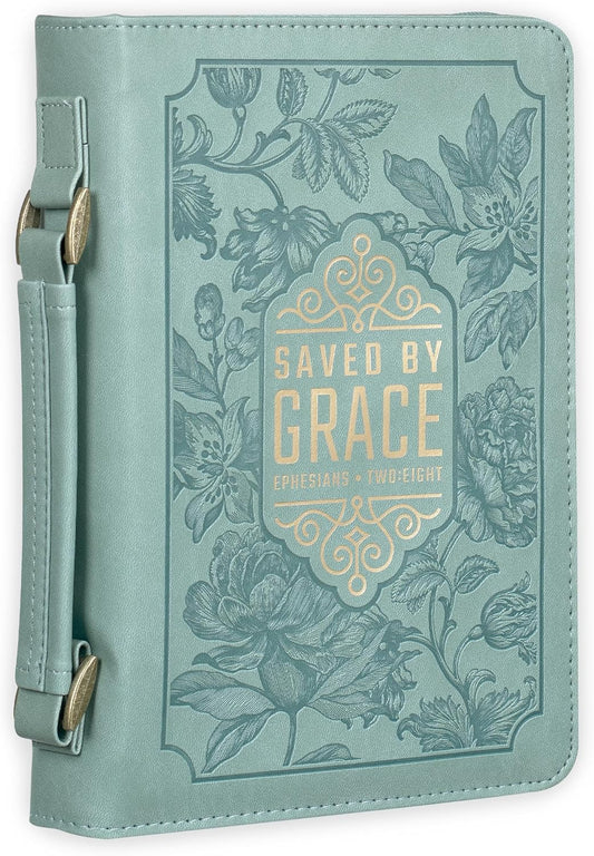 Saved by Grace Teal Faux Leather Fashion Bible Cover - Ephesians 2:8