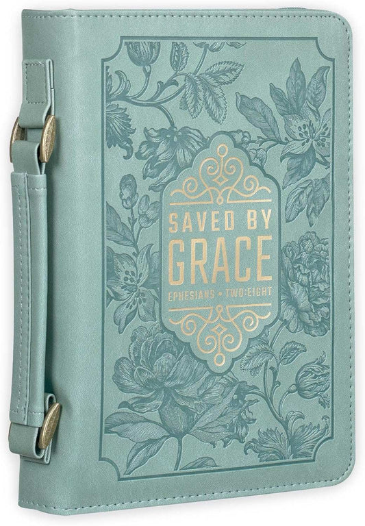 Saved by Grace Teal Faux Leather Fashion Bible Cover - Ephesians 2:8