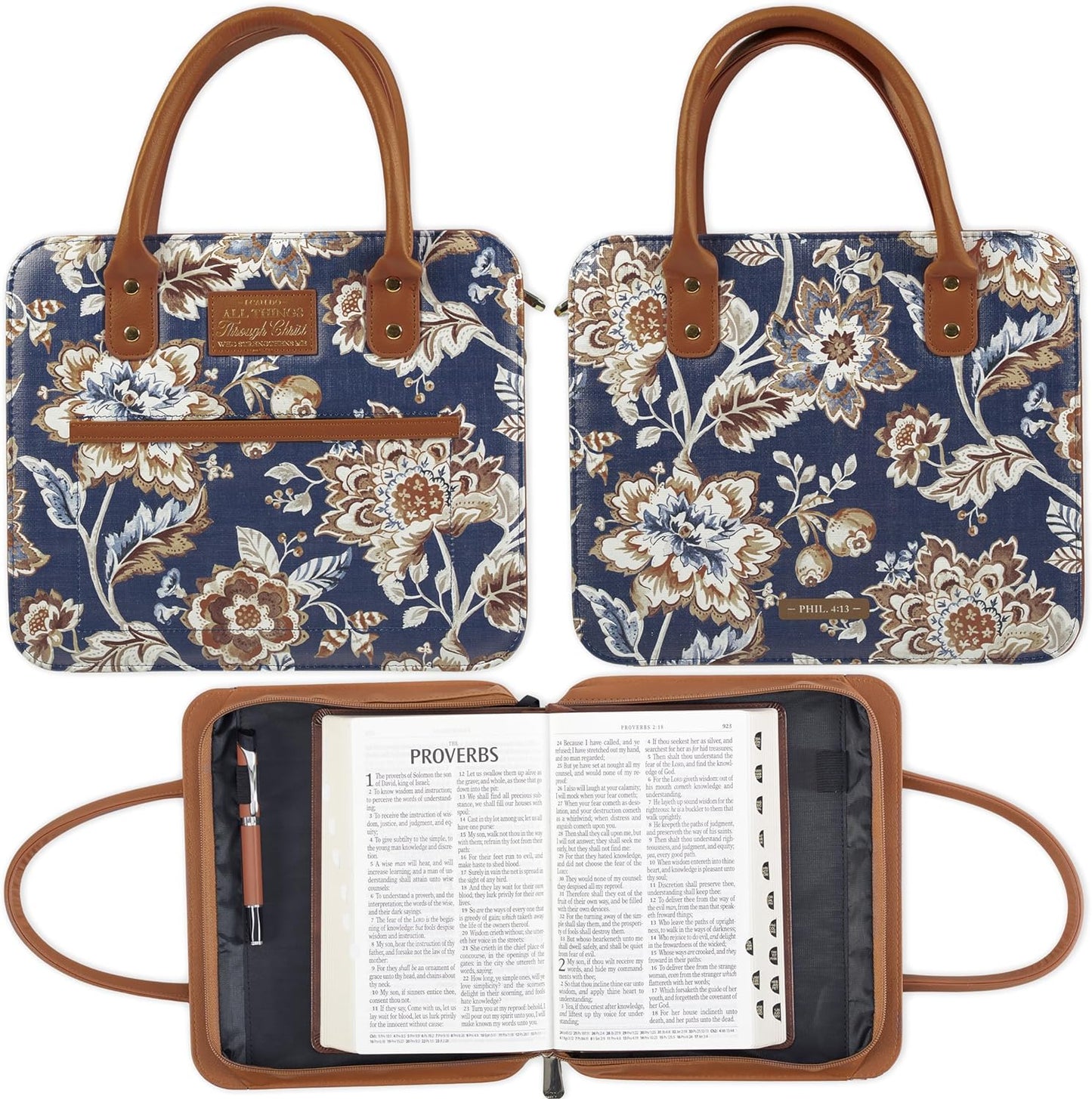 I Can Do All Things Toffee-brown and Navy Purse-style Bible Cover - Philippians 4:13