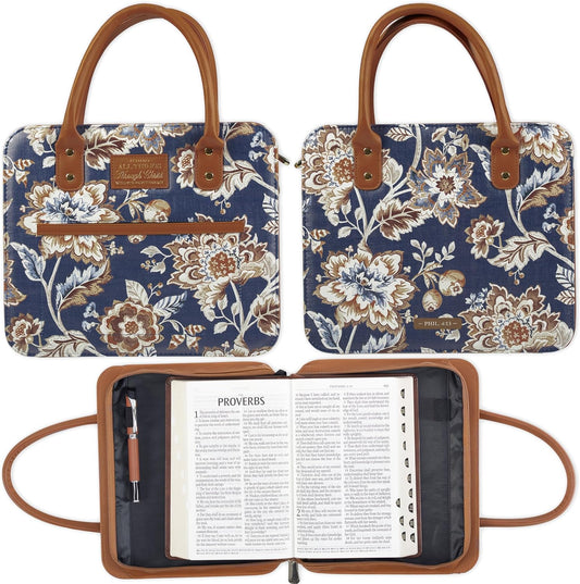 I Can Do All Things Toffee-brown and Navy Purse-style Bible Cover - Philippians 4:13