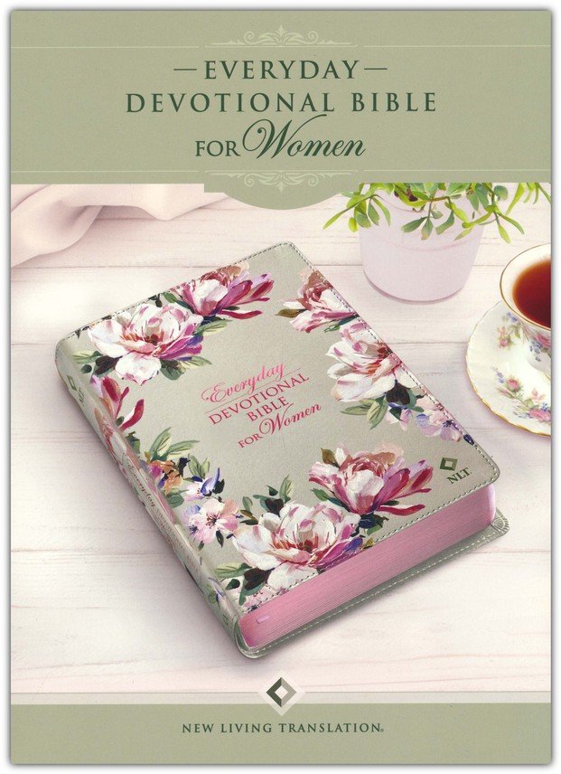 Pearlized Gray Floral Faux Leather NLT Everyday Devotional Bible for Women