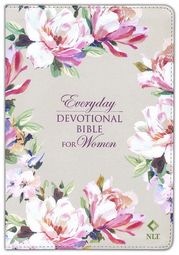 Pearlized Gray Floral Faux Leather NLT Everyday Devotional Bible for Women