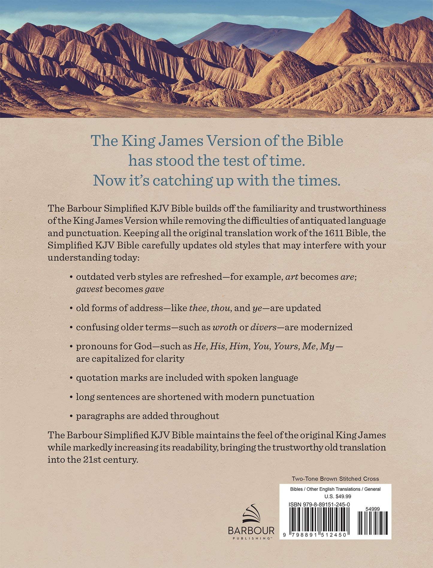 The Barbour Simplified KJV Bible--Deluxe Edition [Two-Tone Brown Stitched Cross]