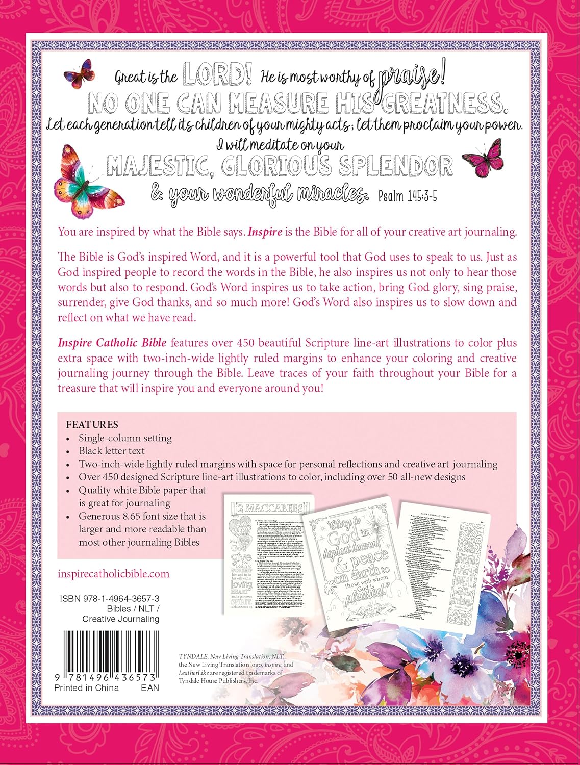 Tyndale NLT Inspire Catholic Bible (Hardcover, Rose Gold): Catholic Coloring Bible