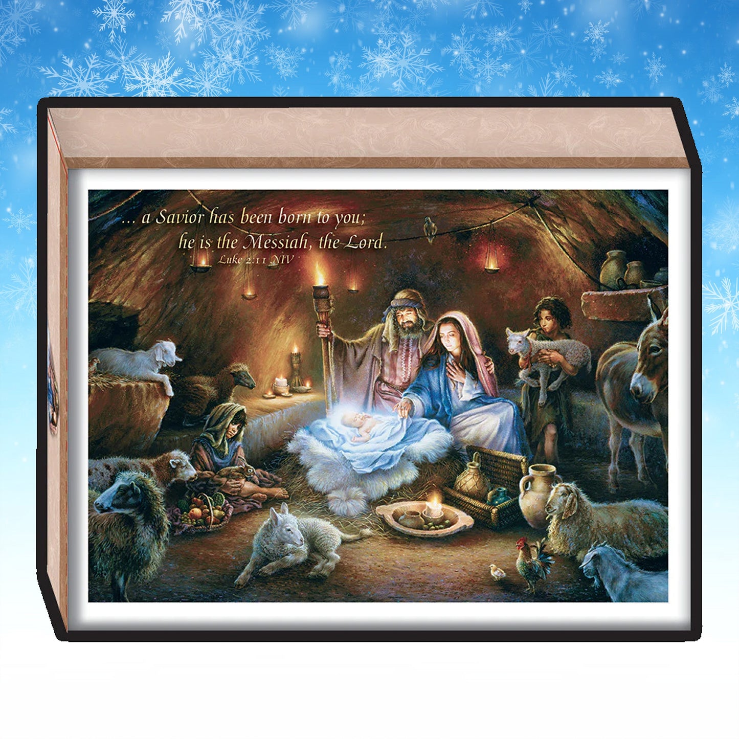 No Room In the Inn 16 Boxed Christmas Cards, Foil Religious Winter Holiday Greetings with Envelopes
