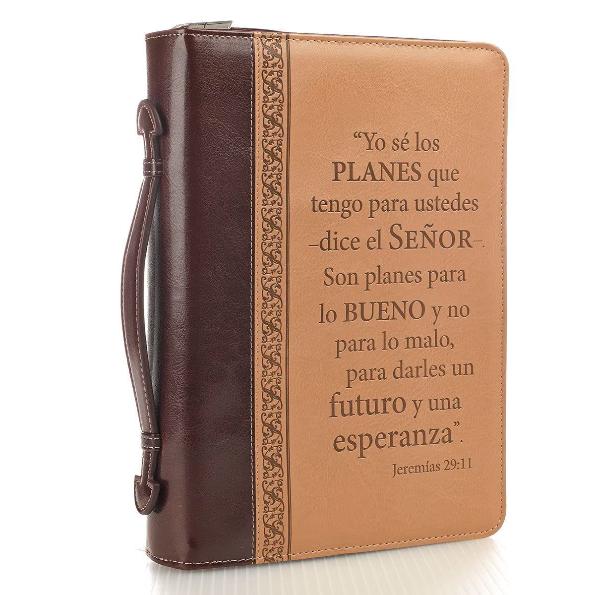 Funda Clásica de Biblia en Piel Sintética Bicolor Marrón Yo sé los Planes – Jeremías 29:11