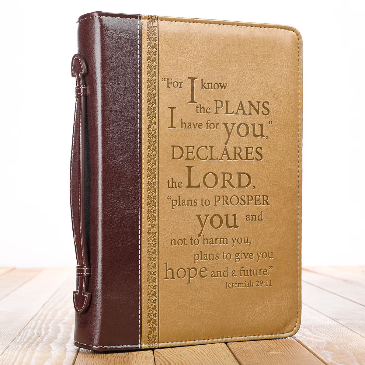 I Know the Plans Two-tone Brown Faux Leather Classic Bible Cover - Jeremiah 29:11
