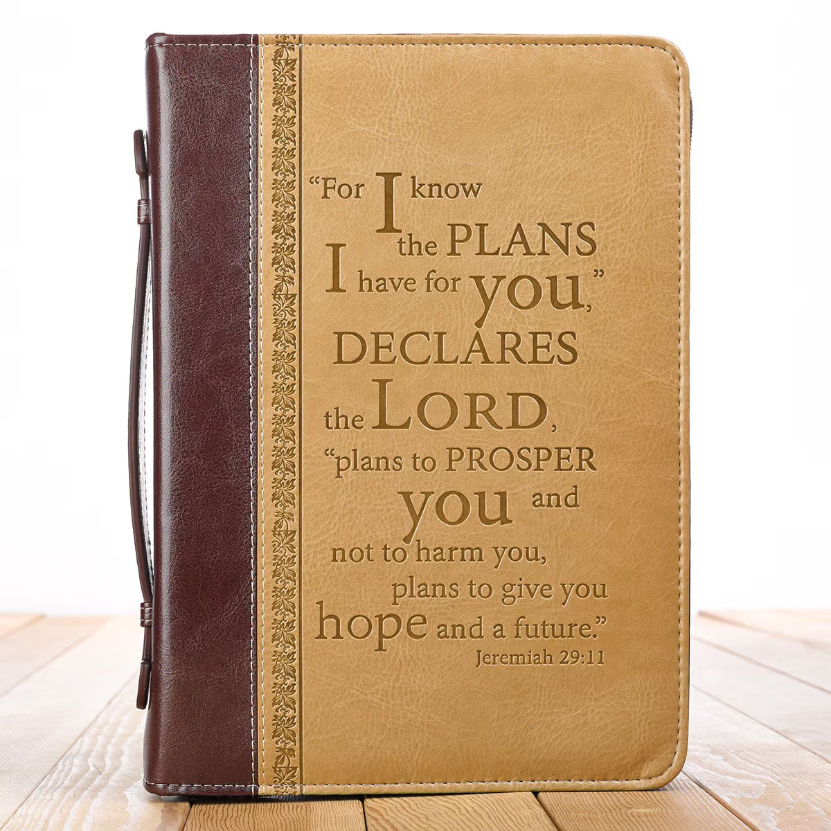 I Know the Plans Two-tone Brown Faux Leather Classic Bible Cover - Jeremiah 29:11