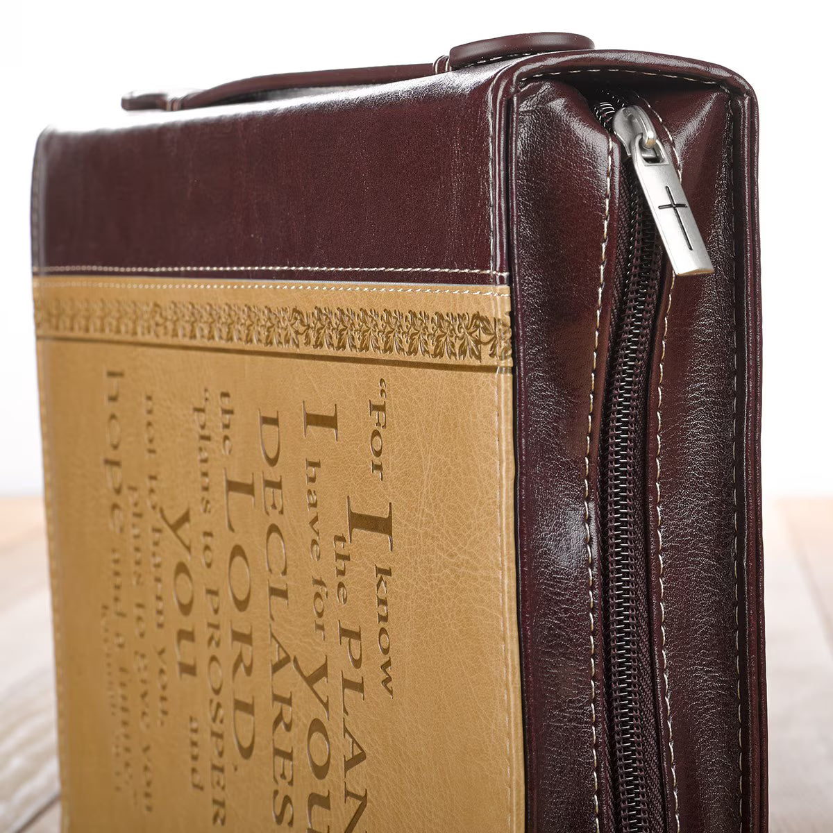 I Know the Plans Two-tone Brown Faux Leather Classic Bible Cover - Jeremiah 29:11
