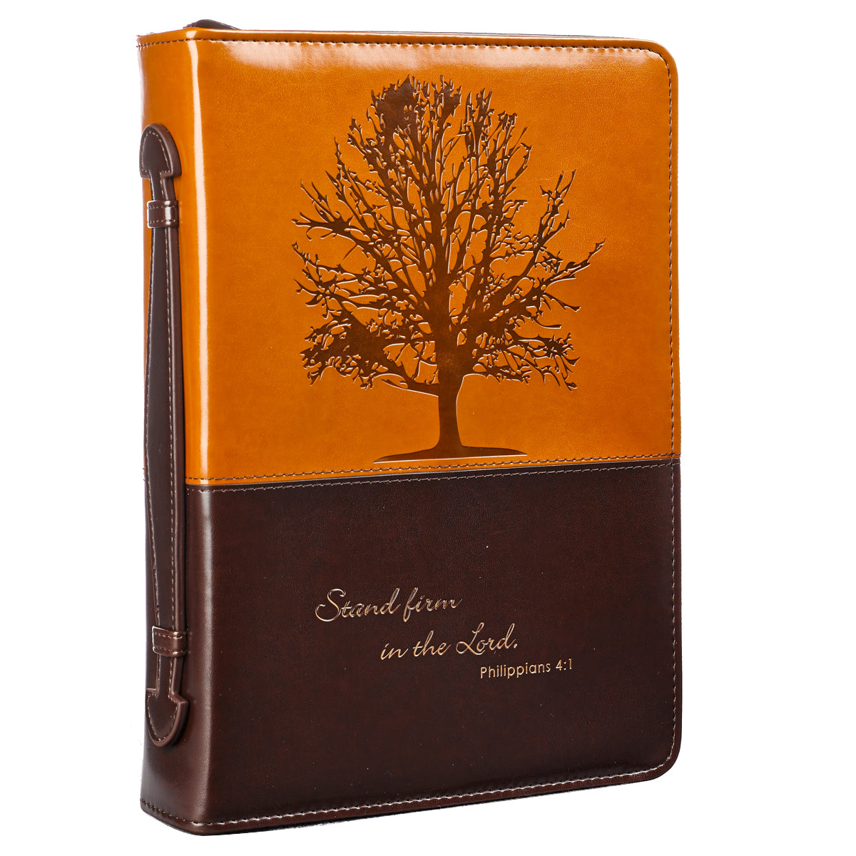Stand Firm Two-tone Brown Faux Leather Classic Bible Cover - Philippians 4:1