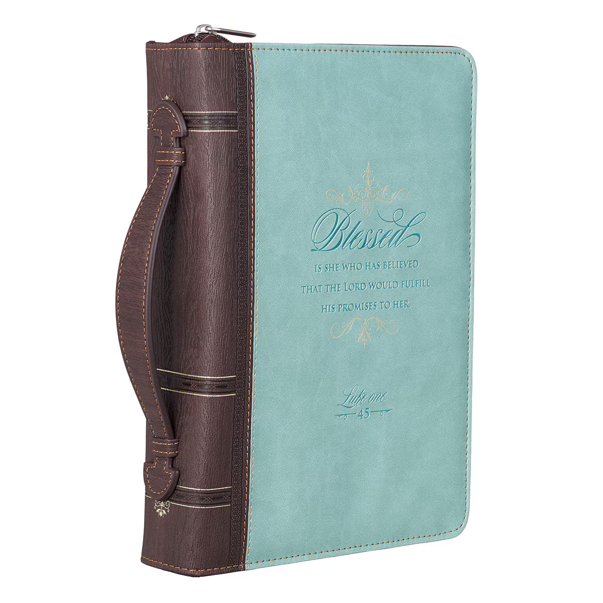 Blessed Light Blue Faux Leather Fashion Bible Cover - Luke 1:45 (Extra Large)