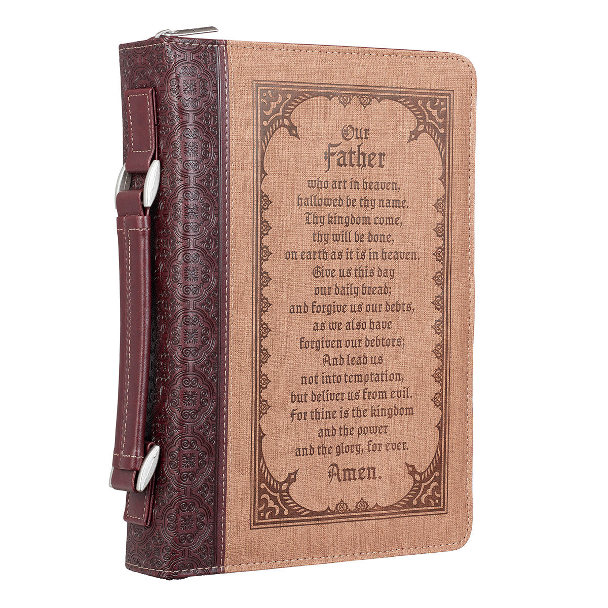 The Lord's Prayer Two-tone Brown Faux Leather Classic Bible Cover (Large)