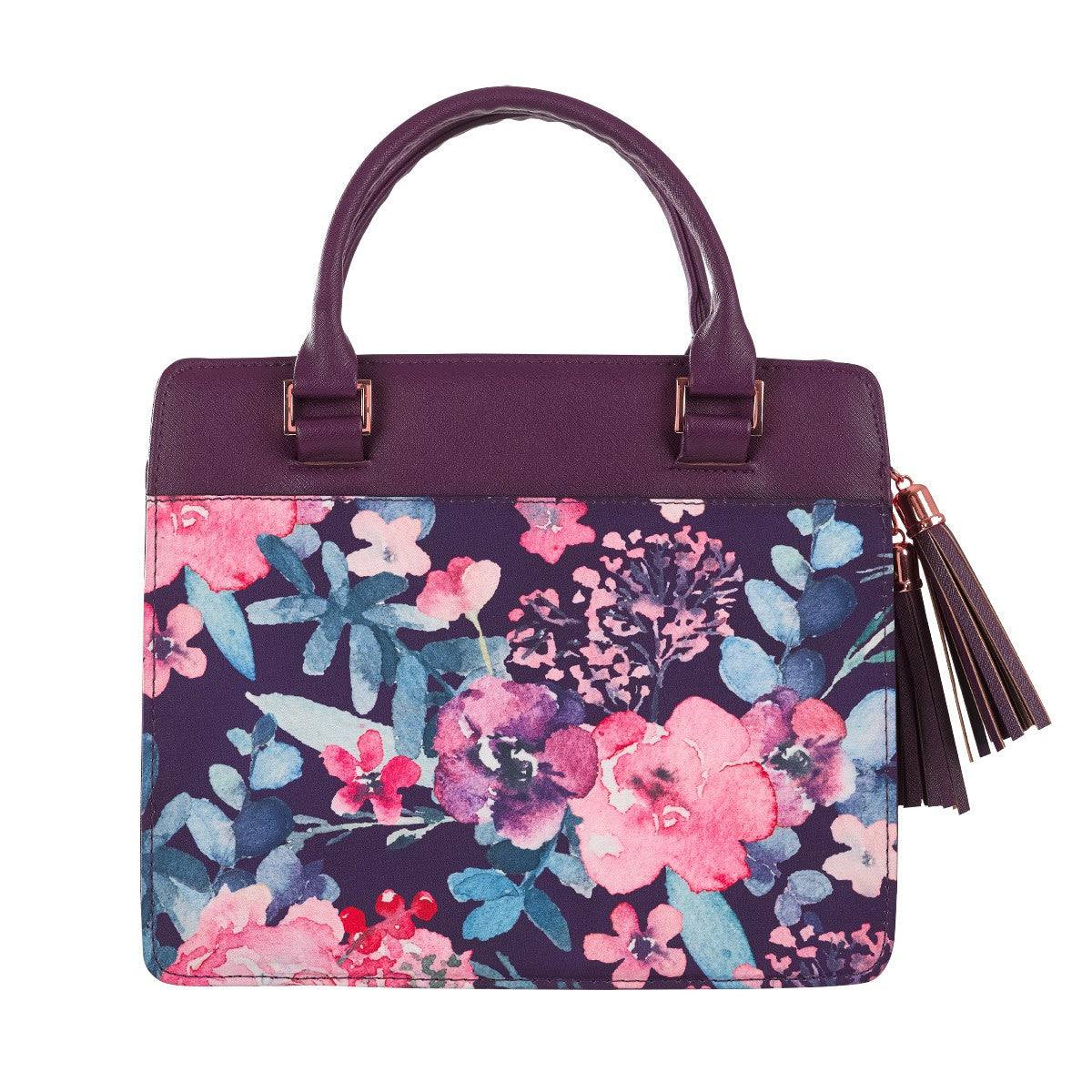 Blessed Purple Floral Faux Leather Purse-style Bible Cover (Large)